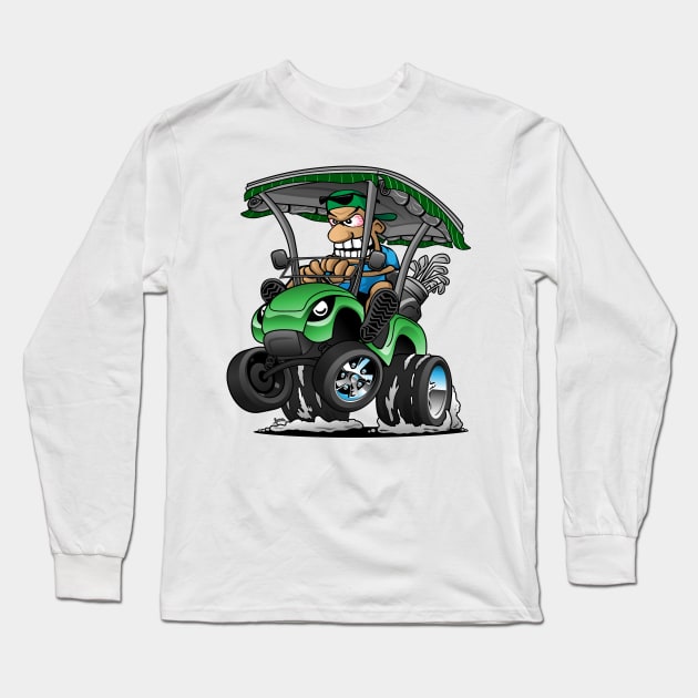 Funny Golf Cart Hotrod Golf Car Popping a Wheelie Cartoon Long Sleeve T-Shirt by hobrath